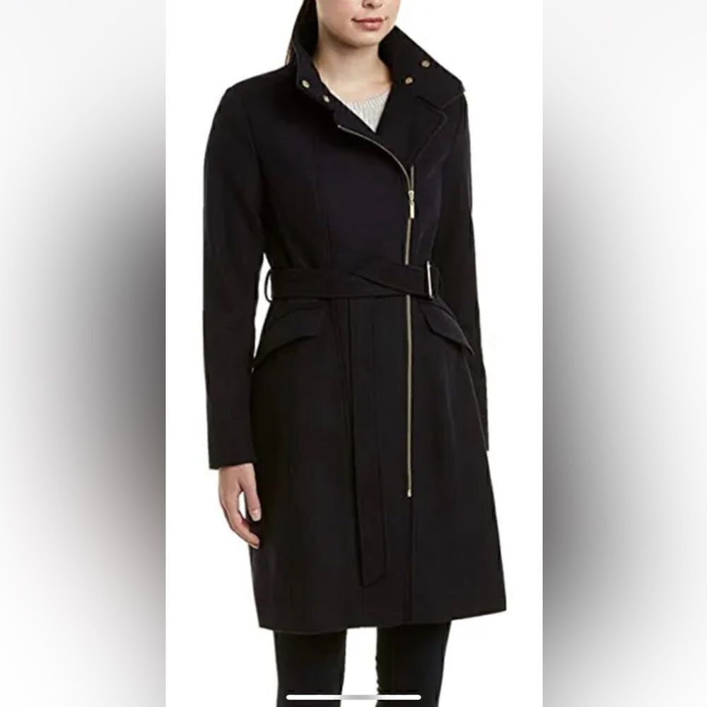 Cole Haan Signature Green Wool Belted Dress Coat size 14 EUC